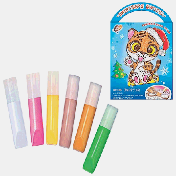 Набор красок по стеклу ' Луч ' Тигруля, в наборе: большой трафарет в виде забавного животного, 5 туб с краской по стеклу, картонная упаковка, европодвес