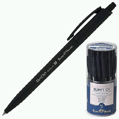 Ручка шариковая автоматическая ' Bruno Visconti ' SlimClick Black синяя 0,5мм антискользящее покрытие silk-touch, пластиковый бокс