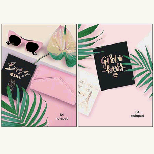 Бизнес-блокнот А6 интегральный 64л ' БиДжи ' Girl boss (ассорти), клетка, матовый ламинированный картон, выборочный лак, сшивка, скруглённые уголки, 2 дизайна