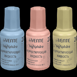 Корректирующая жидкость 'deVENTE. sigNATURE' 20 мл, быстросохнущая, в бутылочке с кисточкой, цвета корпуса ассорти (оливковый, пудрово-розовый, сумеречный синий), в пластиковом под