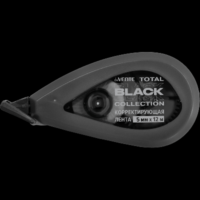 Корректирующая лента 'deVENTE. TOTAL BLACK' 5 ммx12 м, полупрозрачный корпус с цветной рамкой, черный, фронтальный аппликатор, в картонном блистере