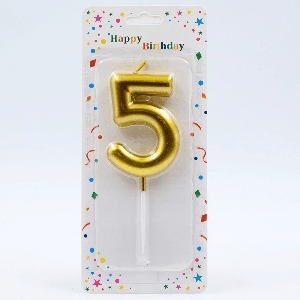 Свеча ЦИФРА '5' цвет золото 6см арт.1830 (12/600шт)