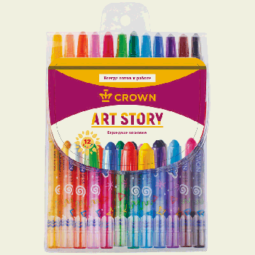 Карандаши восковые цветные Crown 'ArtStory', 12цв., выкручивающийся стержень, ПВХ, европодвес