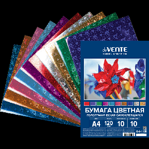 Бумага цветная голографическая самоклеящаяся A4 'deVENTE. HOBBY CREATIVE' 120 г/м?, 10 цв, 10 л, пластиковый пакет с европодвесом