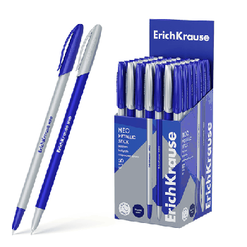 Ручка шариковая ' Erich Krause ' Металлик (Neo Stick Metallic), синяя 0,7мм, толщина письма 0,26мм, круглая, непрозрачный корпус, ассорти, картонная упаковка(Классическая одноразов