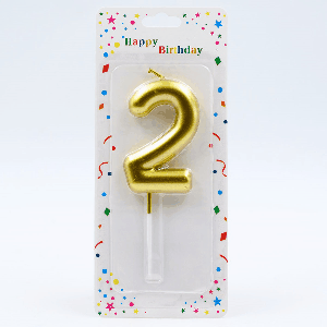 Свеча ЦИФРА '2' цвет золото 6см арт.1827 (12/600шт)