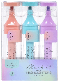 Набор текст.марк. LOREX Mark it PASTEL 1-5 мм ассорти пастель скошенный прозрачный корпус 3 шт