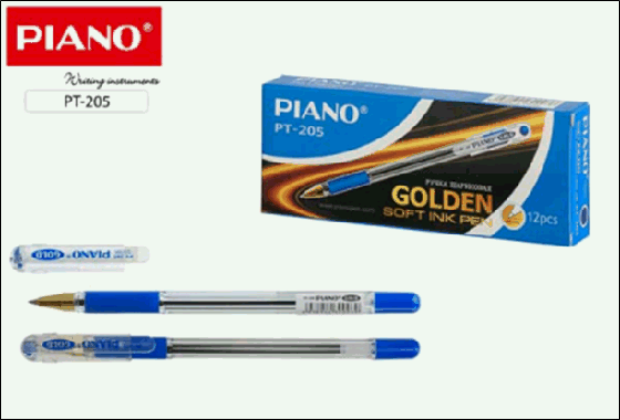 Ручка шариковая: на масляной основе, 'Piano GOLD', прозрачный корпус, резиновый рефлённый держатель, наконечник золотистого цвета, игольчатый стержень, прозрачный колпачок, толщина