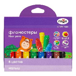 Фломастеры Гамма 'Малыш', 8цв., фигурный колпачок, суперсмываемые, утолщенные, картон. упак., т/у