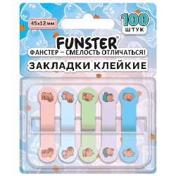 Закладки клейкие Z-сложения FUNSTER (ФАНСТЕР) 'Капибары', 45х12 мм, 100 шт. (5 цветов х 20 листов), в диспенсере, 116694