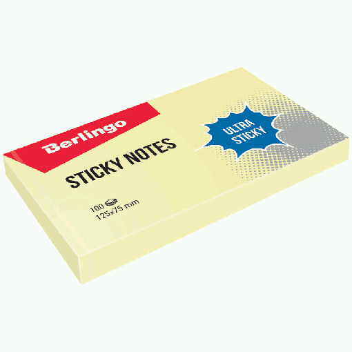 Самоклеящийся блок Berlingo 'Ultra Sticky', 125*75мм, 100л, пастель, желтый