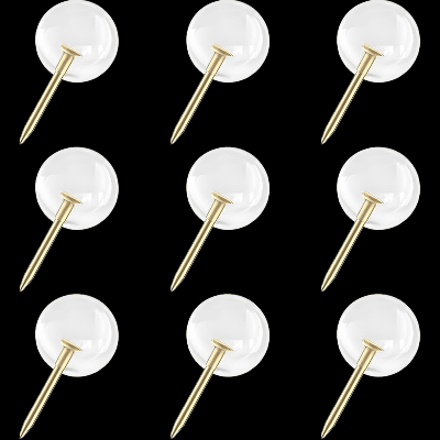 Кнопки канцелярские силовые 'deVENTE' диаметр 9,5 мм, прозрачные, с иглой золотистого цвета, в форме шара, 50 шт в пластиковой коробке