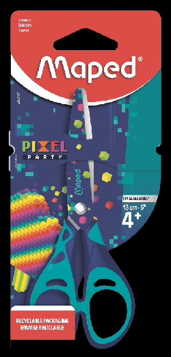 PIXEL PARTY Ножницы 13 см, с прорезиненными ручками и декорированными лезвиями, симметричные, в картонной упаковке с подвесом