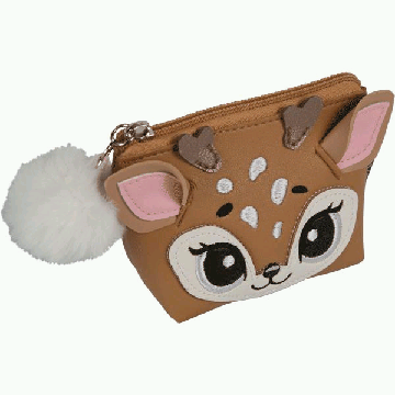 Кошелек 'deVENTE. Deer' 12x8,5x5 см, матовая искусственная кожа, на молнии, с аппликацией в виде оленя, с бегунком-помпоном, бежевый