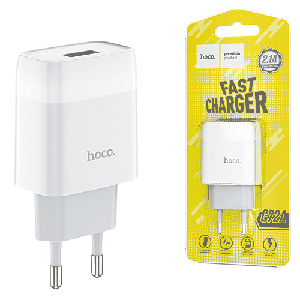 Блок питания сетевой ' Hoco ' C72A Glorious белый, 2,1А, USB, пластик (кабель в комплект не входит)