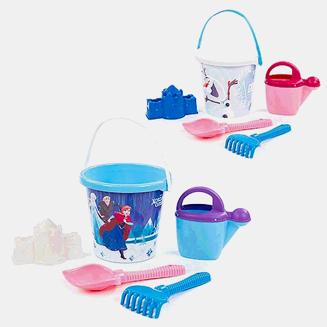 Песочный набор ' Полесье ' Disney Холодное сердце №13 в наборе: ведро большое с наклейкой, лопата №6, грабли №6, формочка (замок стена с одной башней), лейка №10, в сетке 22,5*21*2