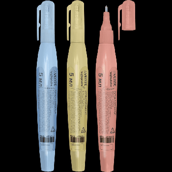 Ручка-корректор 'deVENTE. sigNATURE' 05 мл, с эргономичным корпусом, быстросохнущая, трубчатая система подачи, цвета корпуса ассорти (оливковый, пудрово-розовый, сумеречный синий),