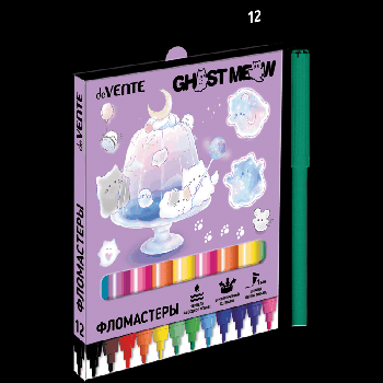 Фломастеры 'deVENTE. Ghost Meow' 12 цветов с вентилируемым колпачком, в картонной коробке с подвесом