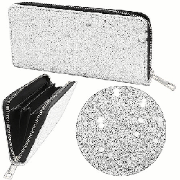 Кошелек ' KWELT ' на молнии Белый с блестками, отделение для монет на молнии, отделение для карточек, отделение для купюр, текстиль с блестками, 19*10см