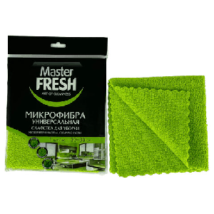 Салфетка из МИКРОФИБРЫ для стекол и зеркал 30х30 см, зеленая, 280 г/м2, Master FRESH