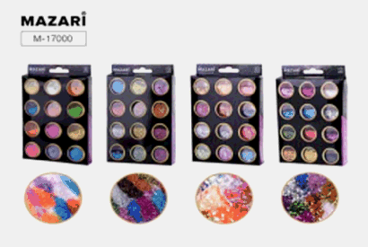 Набор декоративных блёсток и конфетти, 12 цветов, (микс М-4470, М-4471, М-4472, М-4473), картонная коробка