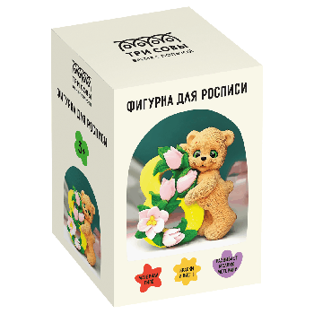 Набор для росписи из гипса ТРИ СОВЫ 'Весенний мишка', высота фигурки 8см, с красками и кистью, картонная коробка