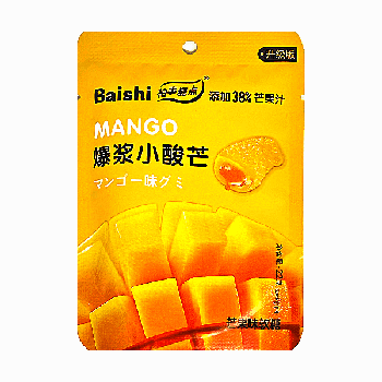 Жевательный мармелад в сахарной обсыпке 38% сока, Baishi, со вкусом взрывного манго, 22гр. (20шт./уп.; 12уп./кор.)