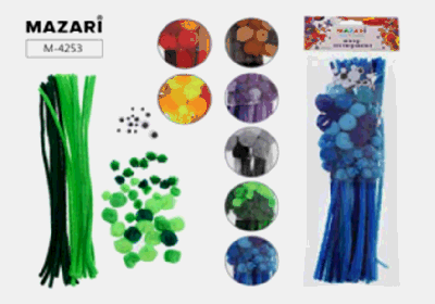 Набор для творчества, 80 деталей(ассорти цветов- 6 видов) : проволока синельная, d=0.6 см, длина 30 см, 30 шт., помпоны 36 шт., глаза декоративные 14 шт, ОПП-пакет с европодвесом