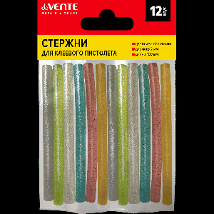 Клеевые стержни 'deVENTE. REPAIR & CRAFT' O 7 мм, цветные (ассорти) с блестками, длина 100 мм, 12 шт в упаковке c картонным европодвесом