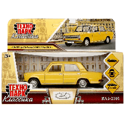 Машина металл ваз-2101 длина 12 см, двери, багаж, инерц, желтый, кор. Технопарк в кор.2*36шт