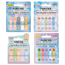 Закладки клейкие Z-сложения FUNSTER (ФАНСТЕР) 'Ассорти', 45х12 мм, 100 шт., (5 цветов х 20 листов), в диспенсере, 116706