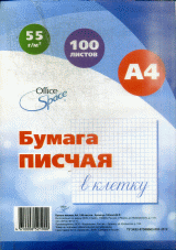 Бумага писчая OfficeSpace, А4, 100л, 60 г/м2, клетка