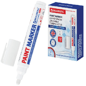 Маркер-краска лаковый (paint marker) 6 мм, БЕЛЫЙ, НИТРО-ОСНОВА, BRAUBERG PROFESSIONAL PLUS EXTRA, 151450