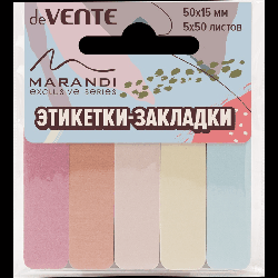 Набор самоклеящихся этикеток-закладок 'deVENTE. Marandi' бумажные 50x15 мм, 5x50 листов, офсет 90 г/м?, 5 пастельных цветов, в картонном блистере и пластиковом пакете с европодвесо
