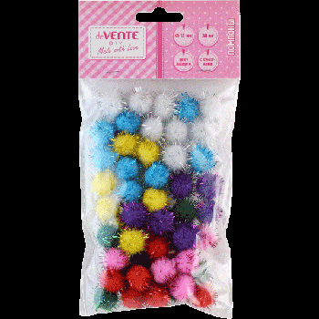 Набор помпонов для творчества 'deVENTE. DIY' 15 мм, 50 шт, с блестками, ассорти цветов, в пластиковом пакете с блистерным подвесом