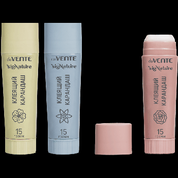 Клеящий карандаш PVP основа 'deVENTE. sigNATURE' 15 г, высокой вязкости, в картонном дисплее с пластиковым поддоном, ассорти 3 цвета корпуса