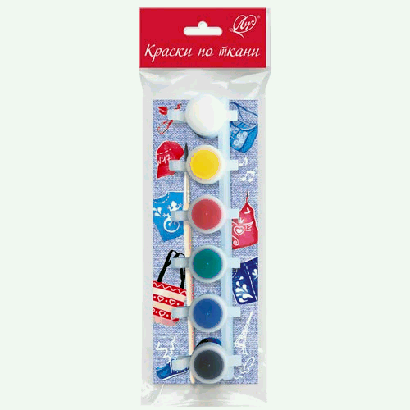 Набор красок по ткани ' Луч ' 6цв акрил, в наборе кисть, в прозрачом пакете
