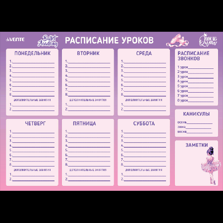 Расписание уроков магнитно-маркерное многоразовое 'deVENTE. Ballet Academy' А3 (420x297 мм) ламинированное, цветная печать, пластиковый пакет
