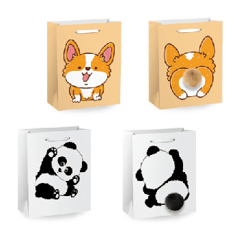 Пакет подарочный (1 штука) 18х10х23 см (M), 'Fluffy Tail', ассорти, пушистый хвостик, ЗОЛОТАЯ СКАЗКА, 700810