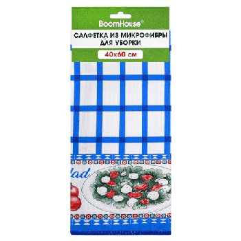 Салфетка из МИКРОФИБРЫ универсальная, 40х60 см, синяя клетка, орнамент, 240 г/м2, BOOMHOUSE (БУМХАУС), 700881