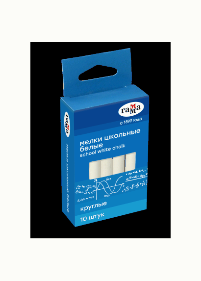 Мелки школьные белые 10 штук, мягкие, круглая форма, картонная коробка