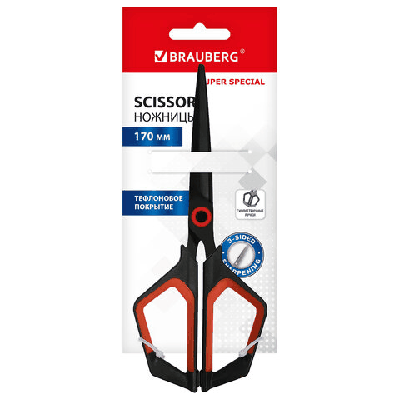 Ножницы BRAUBERG 'Super special', 170 мм, черные, 3-сторонняя заточка, тефлоновое покрытие, 238848