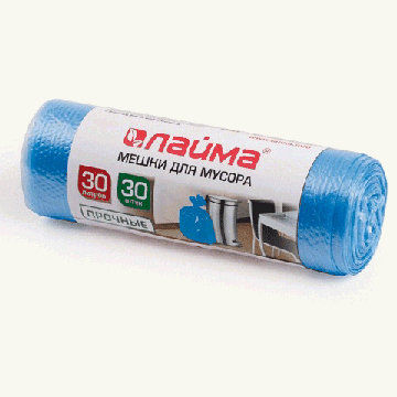 Мешки для мусора, 30 л, комплект 30 шт., рулон, ПНД, прочные, 50х60 см ( 5%), 10 мкм, синие, ЛАЙМА, 601378