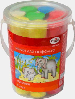 Мелки для асфальта цветные 'Мультики', 8 штук, пластиковое ведро
