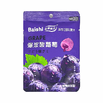 Жевательный мармелад в сахарной обсыпке 38% сока, Baishi, со вкусом взрывного виноград, 22гр. (20шт./уп.; 12уп./кор.)