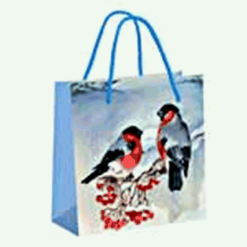 Сумка бум.21 больш. квадр.- снегири, 30х30х20см