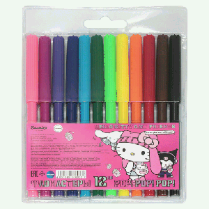 Фломастеры 'Hello Kitty and Friends', 12 цветов, на водной основе с вентилируемым колпачком. Устой
