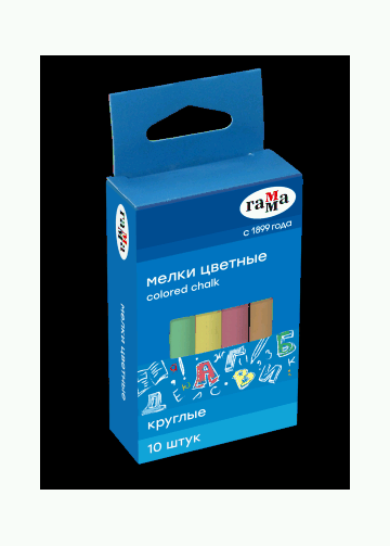Мелки школьные цветные 10 штук, мягкие, круглая форма, картонная коробка