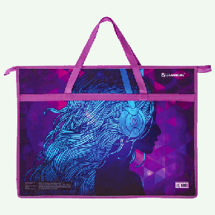 Папка для рисунков и чертежей А3, с ручками, 1 отделение, пластик, цветная печать, молния сверху, BRAUBERG, 'Melody', 228201 дев