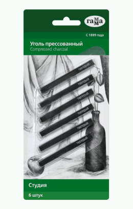 Уголь прессованный 'Студия', твердый, квадратного сечения, 6 шт, в блистере